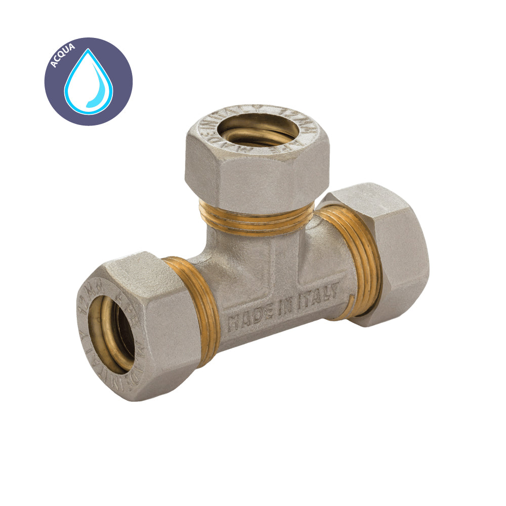 TEE CON 3 DADI A COMPRESSIONE O-RING PER TUBO RAME APE - img 2