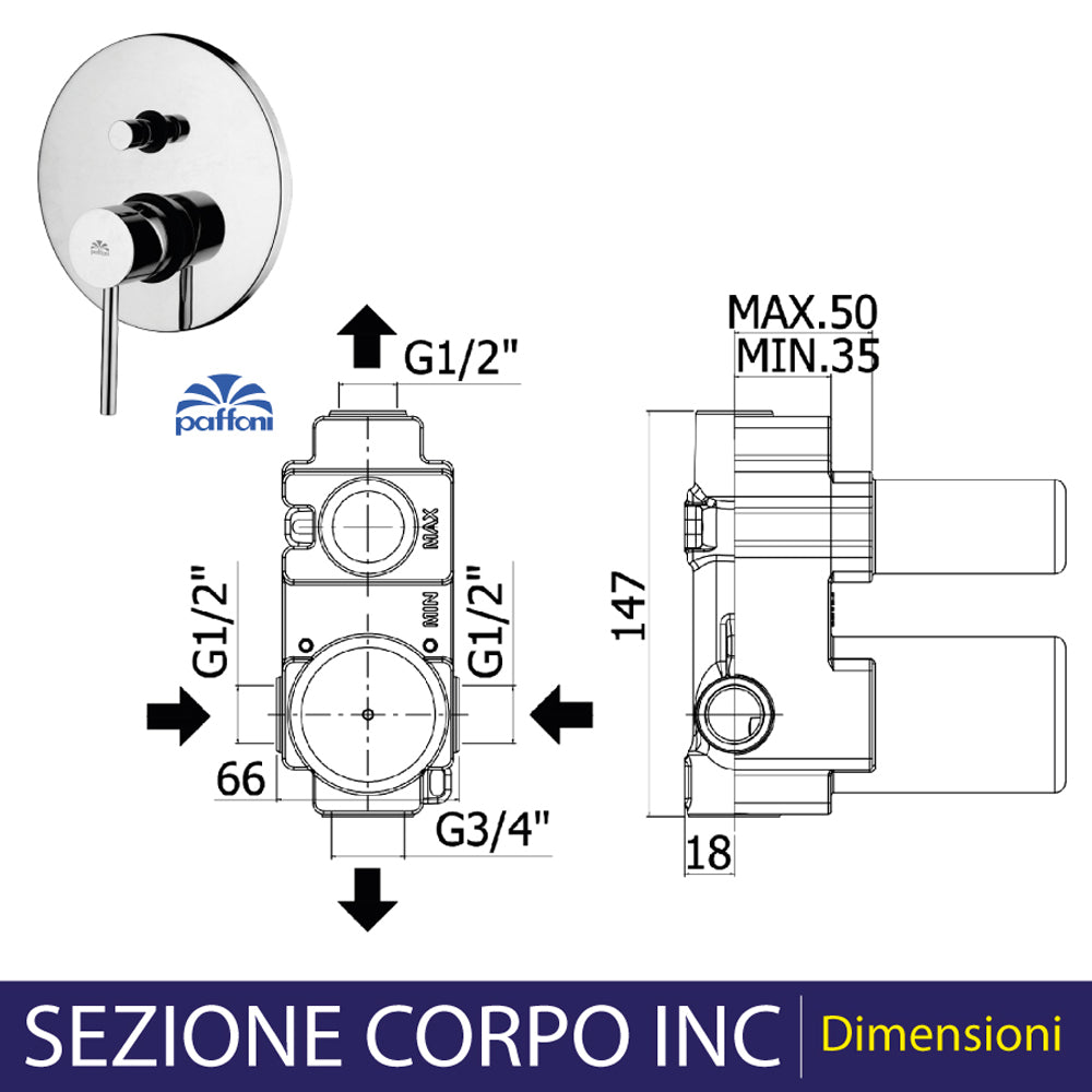 MISCELATORE INCASSO DOCCIA CON DEVIATORE "STICK" - img 5
