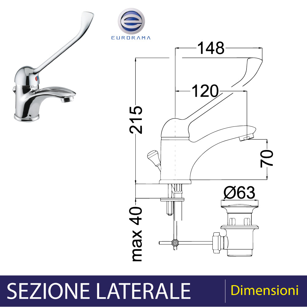 MISCELATORE LAVABO "REVE" CON LEVA CLINICA - img 4
