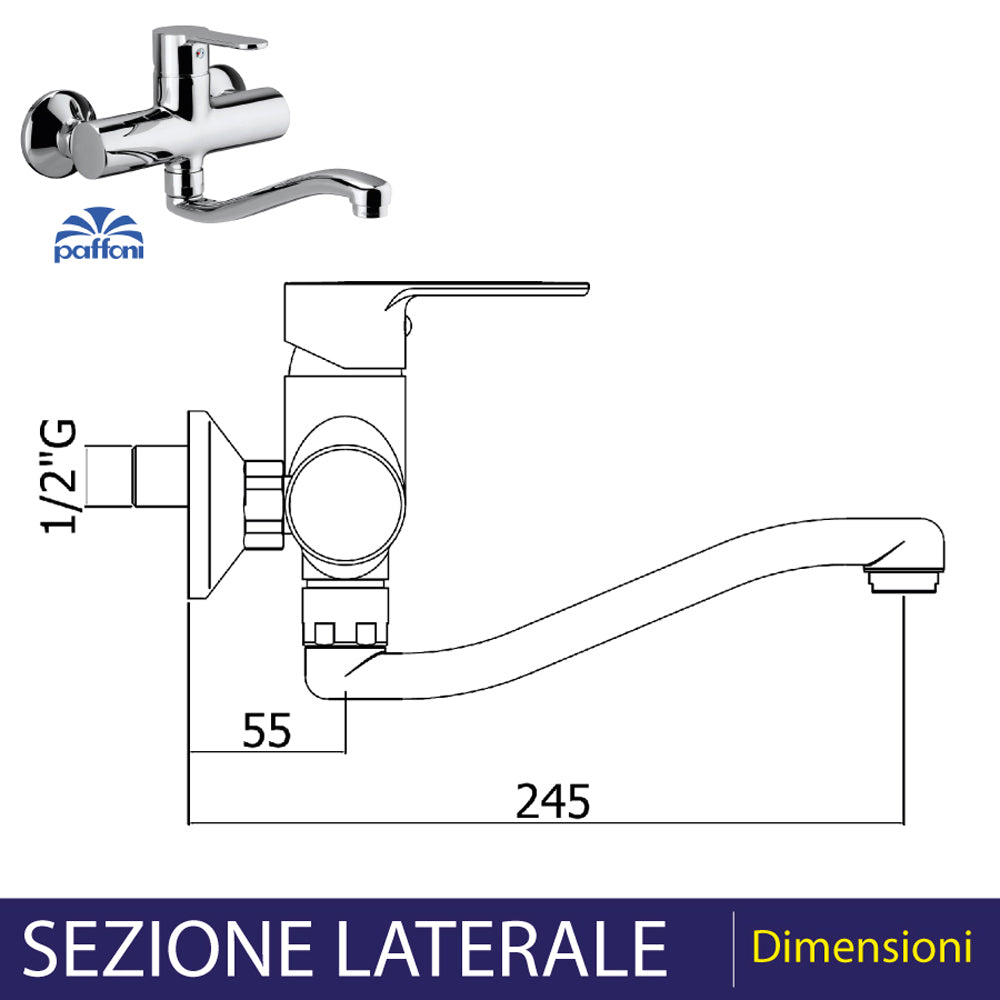 MISCELATORE LAVELLO A PARETE CANNA TUBO SERPENTE "BLU" - img 4