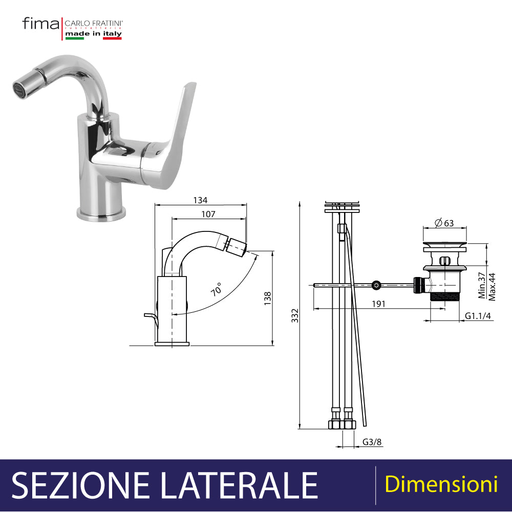 MISCELATORE BIDET A PONTE "SERIE 4" CON LEVA CHIUSA - img 5