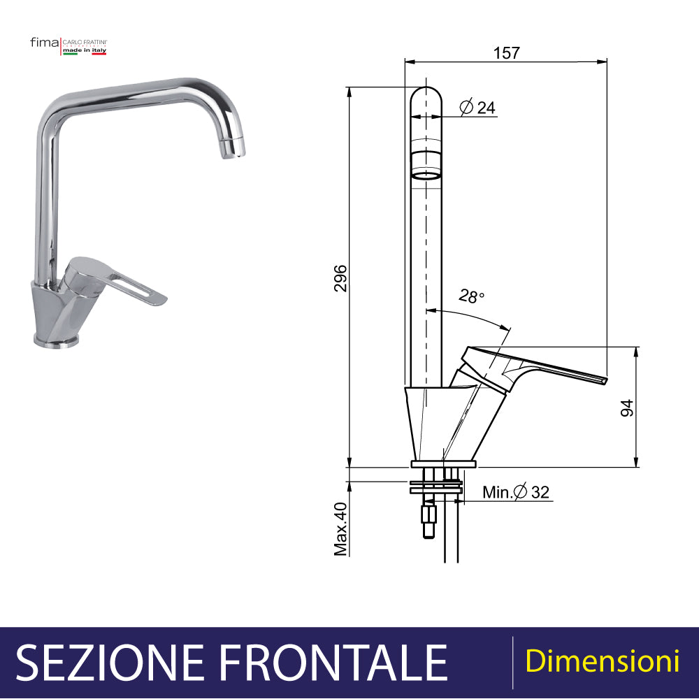 MISCELATORE LAVELLO "SERIE 4" CANNA GIREVOLE CON LEVA APERTA - img 3
