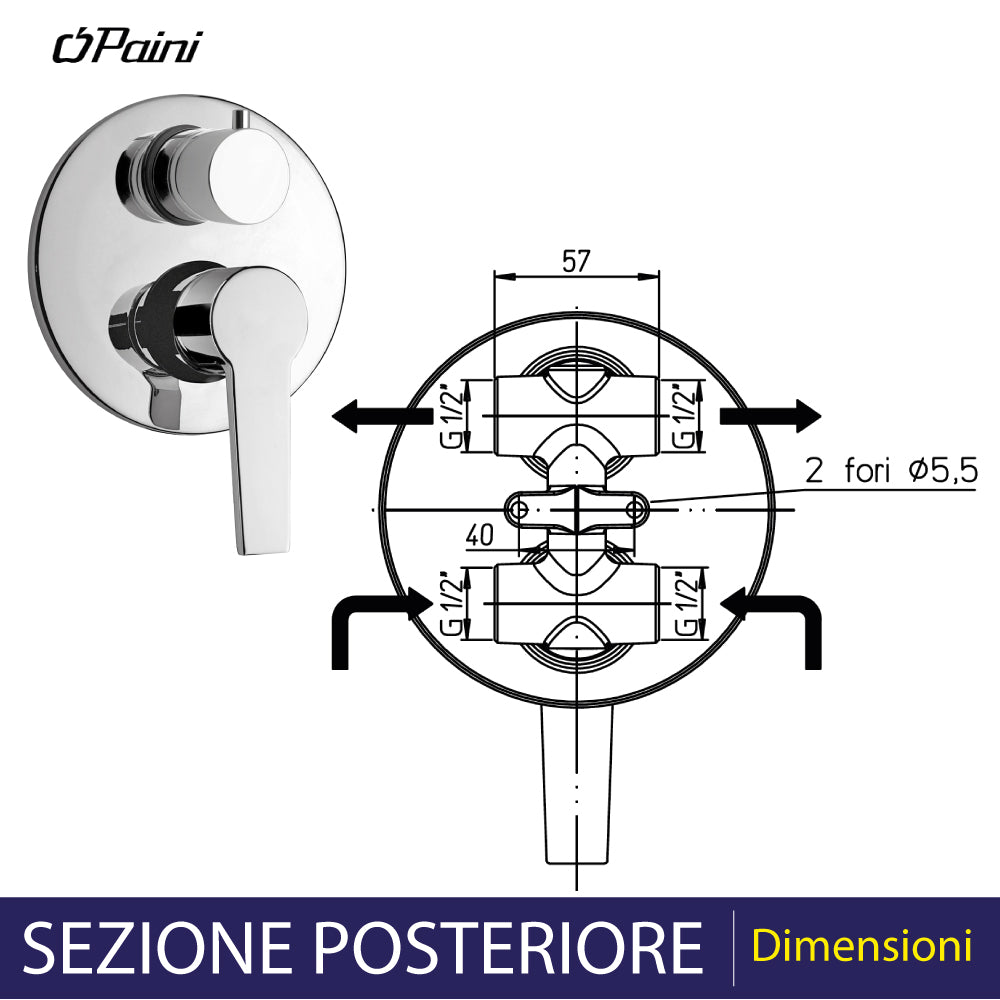 MISCELATORE INCASSO DOCCIA CON DEVIATORE "LE MANS" - img 4