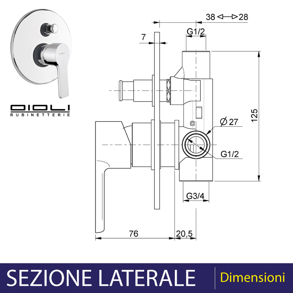MISCELATORE DOCCIA INCASSO CON DEVIATORE STILE - img 3