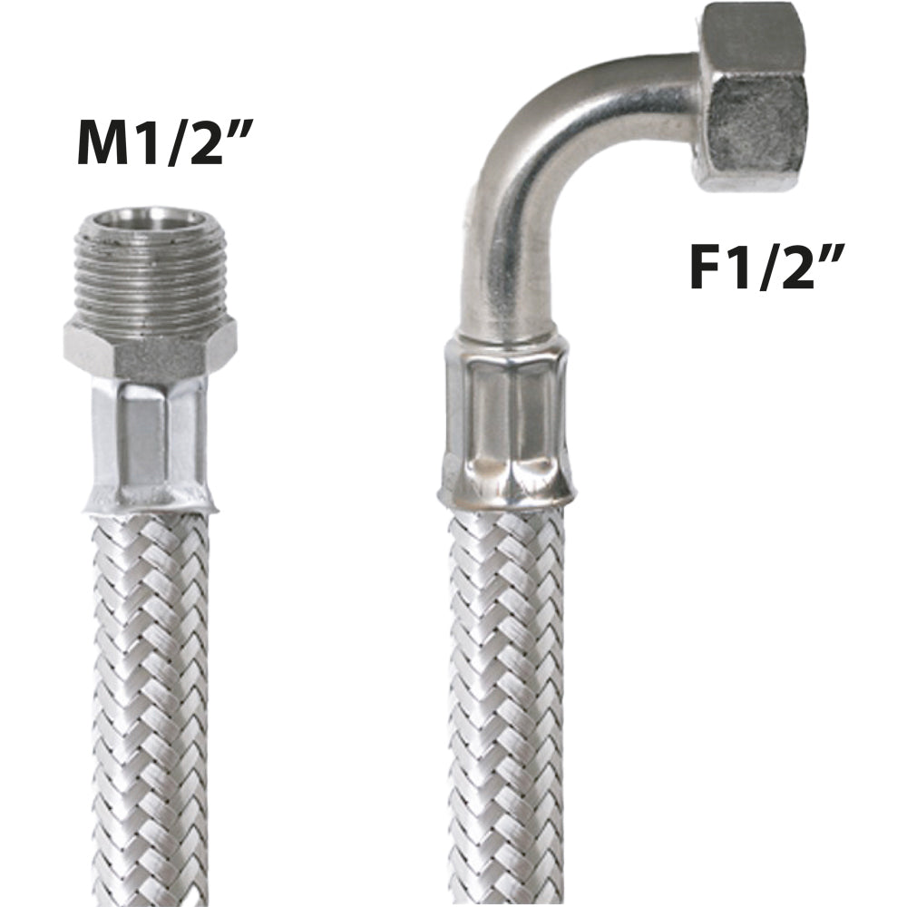 FLESSIBILE IN ACCIAIO INOX M1/2" x CURVA F1/2" - img 2