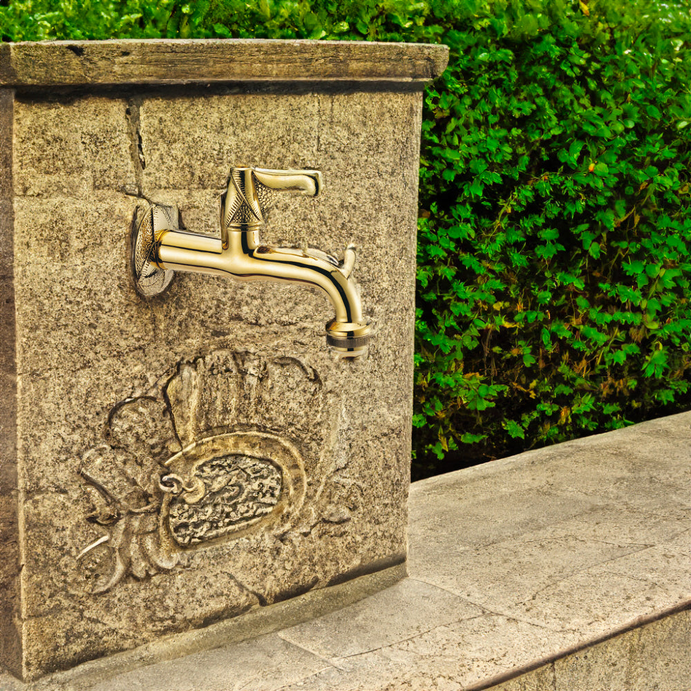 RUBINETTO ARTISTICO PER FONTANA CON VITONE RAPIDO "IMPERO" IN OTTONE GIALLO - img 3