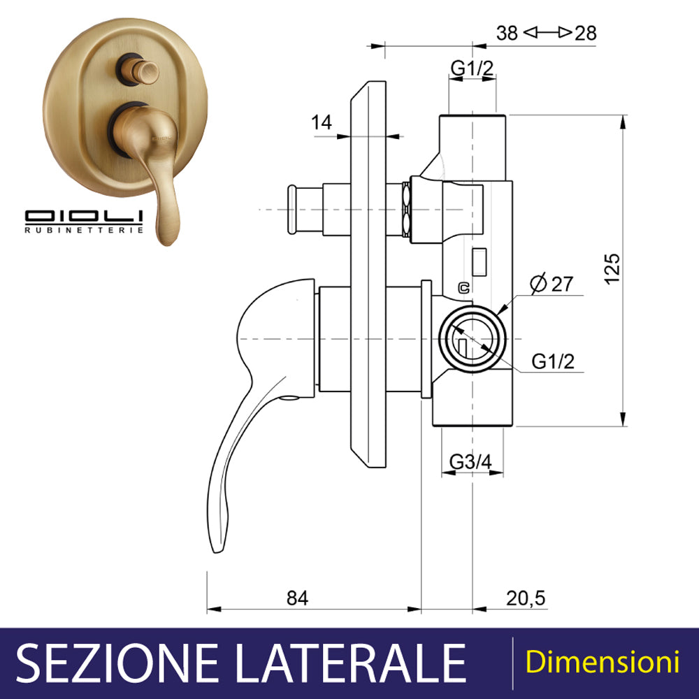 MISCELATORE DOCCIA INCASSO CON DEVIATORE ARCANA BRONZO - img 5