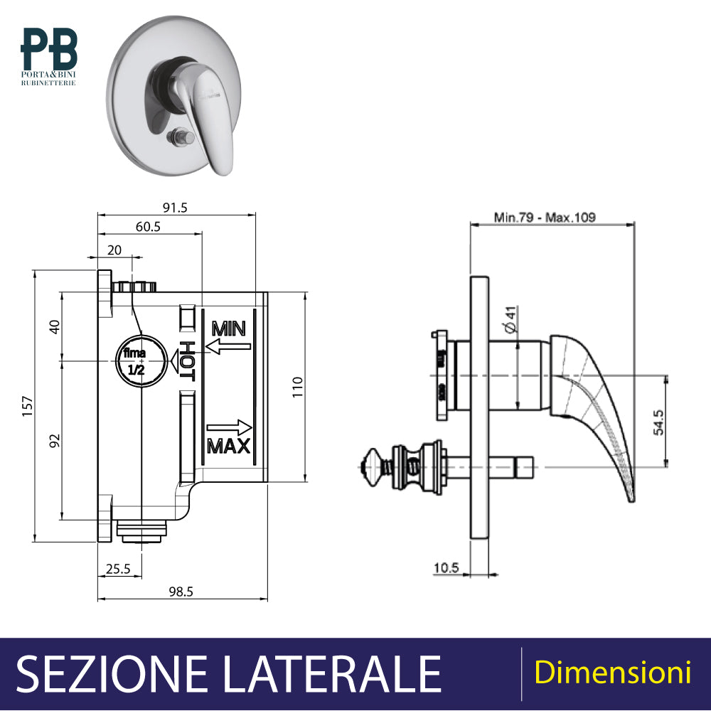 MISCELATORE DOCCIA INCASSO CON DEVIATORE "SERIE 18" - img 5