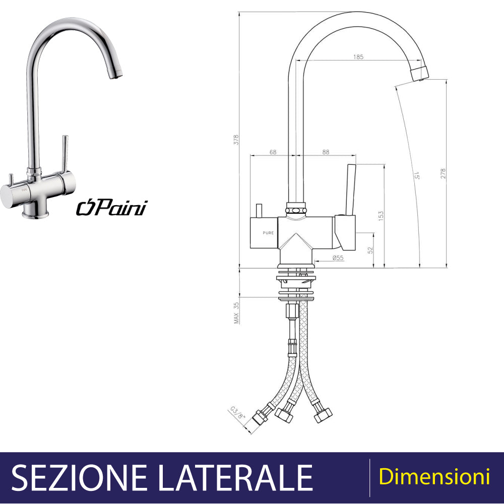 MISCELATORE LAVELLO A 3 VIE CON ATTACCO ACQUA POTABILE CANNA ALTA - img 3