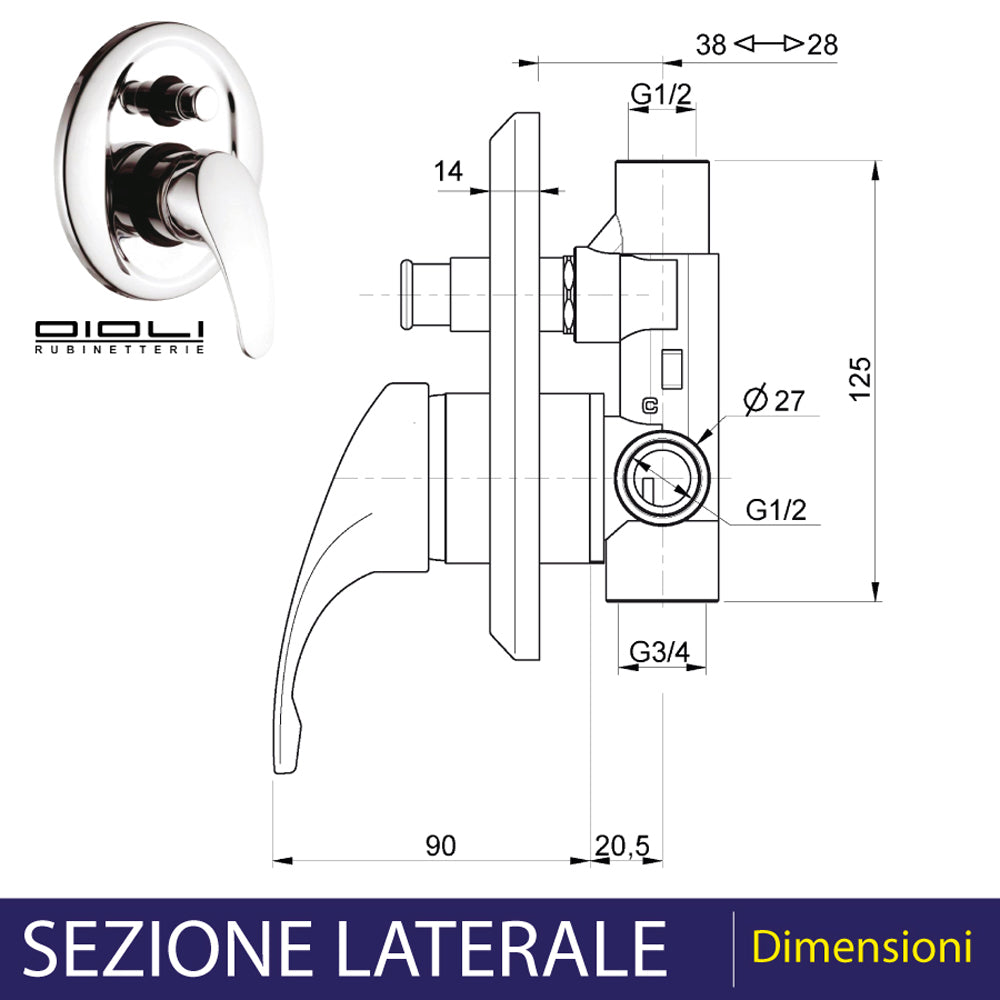 MISCELATORE INCASSO DOCCIA ROMA CON DEVIATORE - img 4