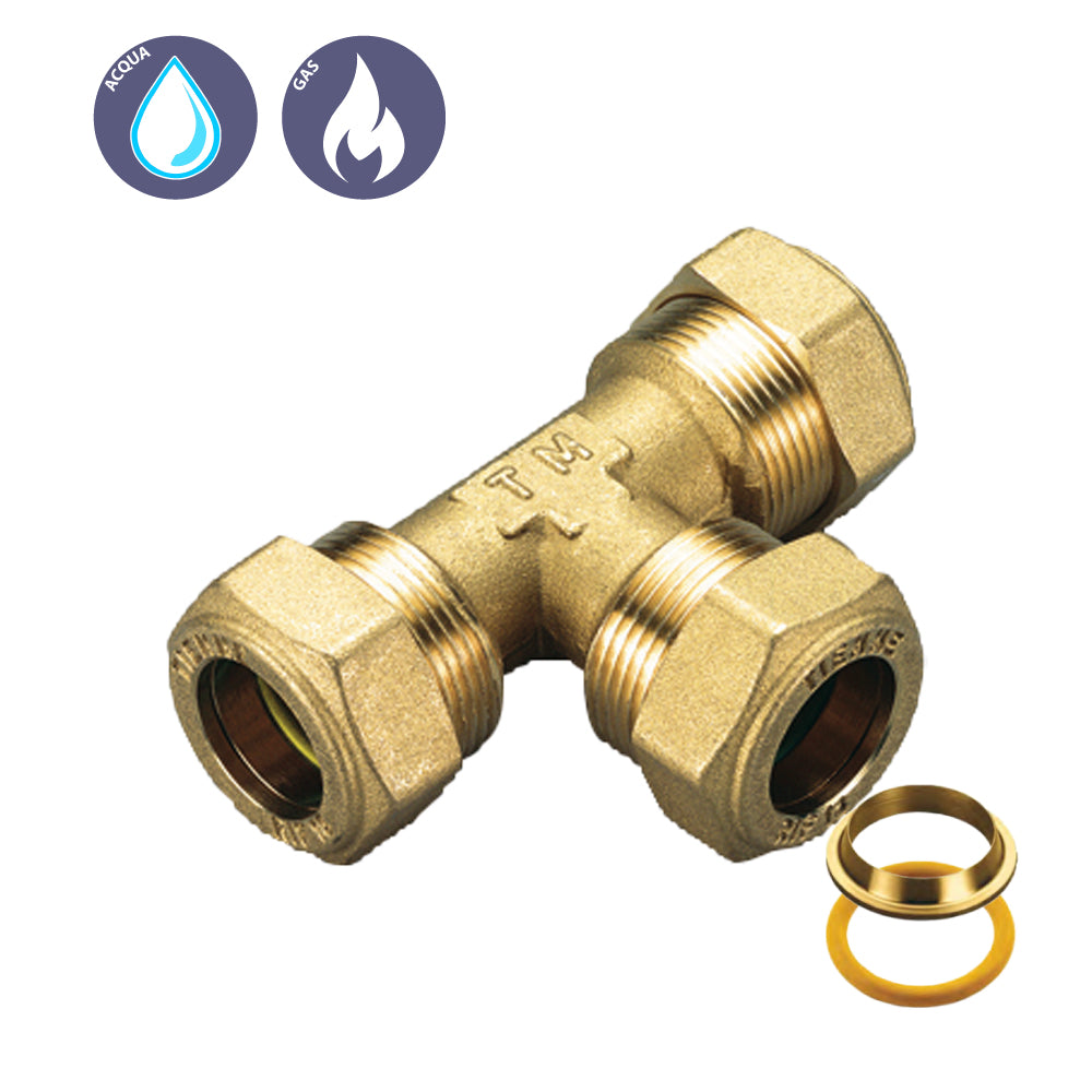 TEE CON 3 DADI A COMPRESSIONE CON O-RING GIALLO PER GAS TIEMME - img 2