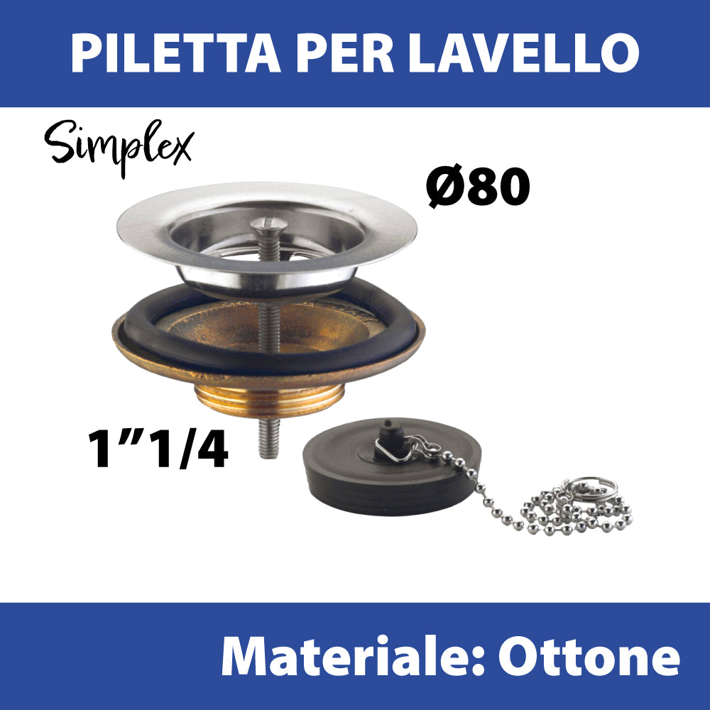 PILETTA SIMPLEX PER PILOZZO IN OTTONE CON TAPPO A CATENELLA - img 3