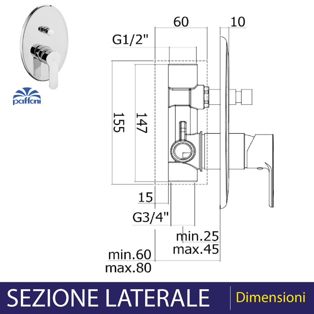 MISCELATORE INCASSO DOCCIA CON DEVIATORE "BLU" - img 4