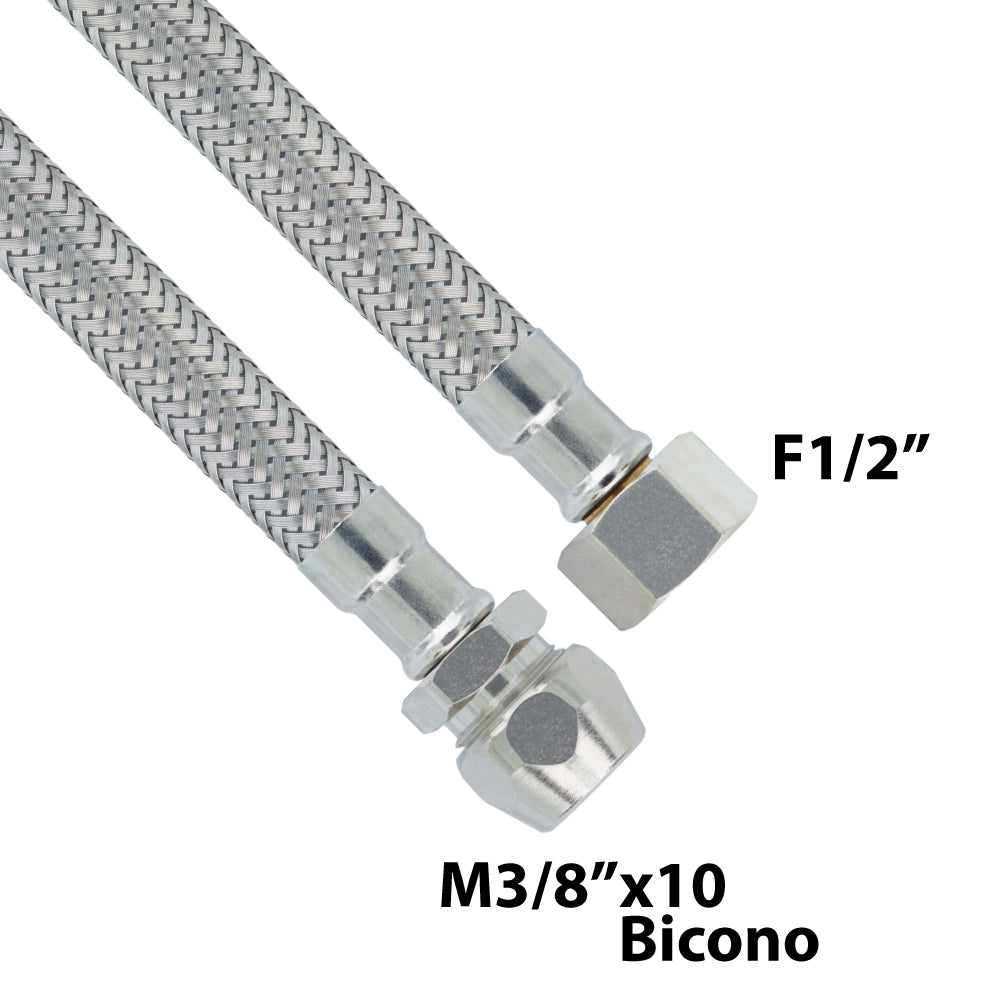 FLESSIBILE IN ACCIAIO INOX F1/2 x M3/8x10 BICONO - img 2
