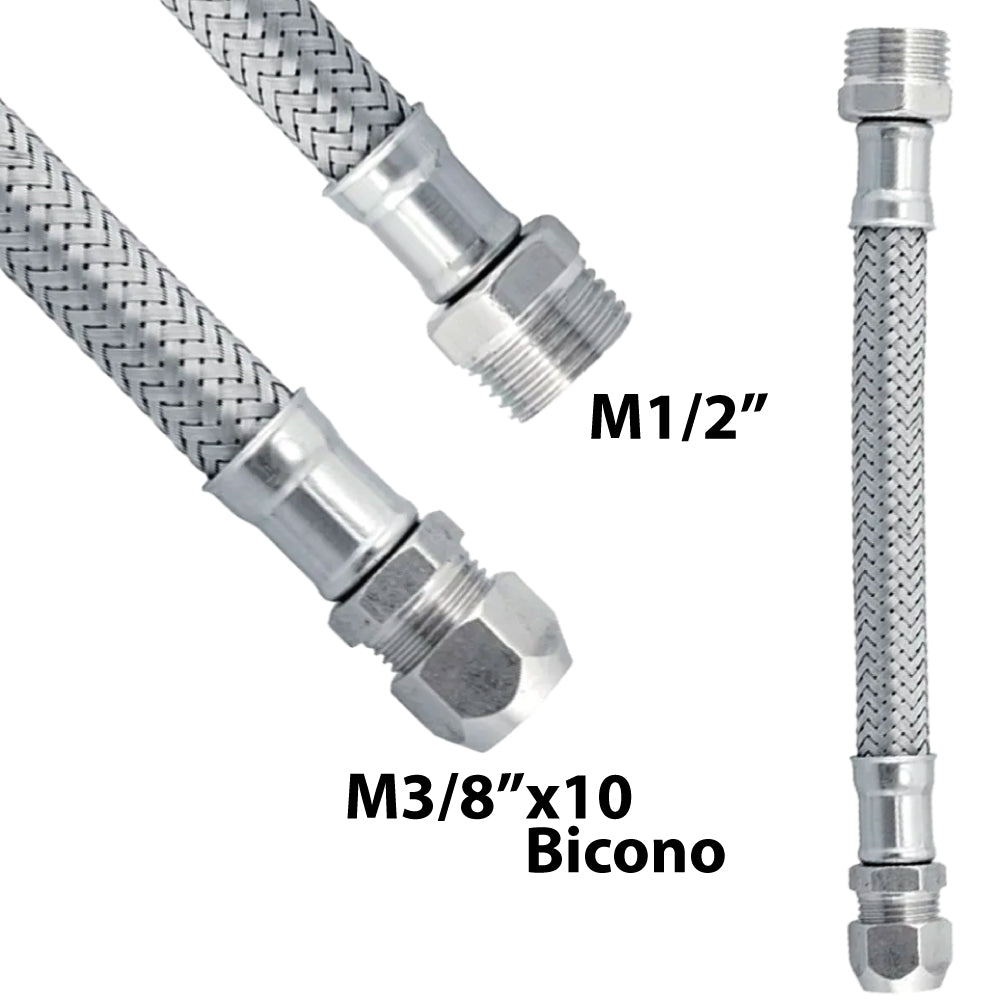 FLESSIBILE IN ACCIAIO INOX M1/2 x M3/8x10 BICONO - img 2